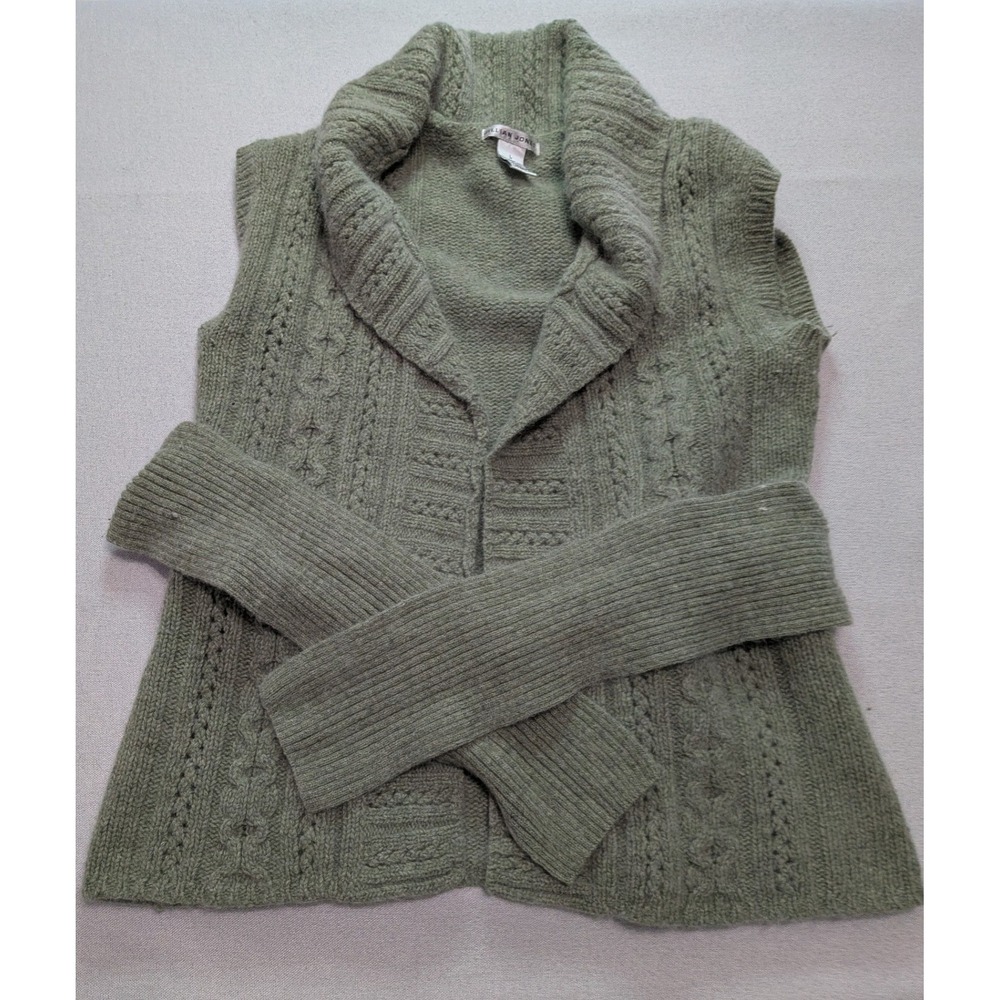 Jillian Jones Cardigan Vest Womens Large Green Excellent Wool Angora Cable Knit